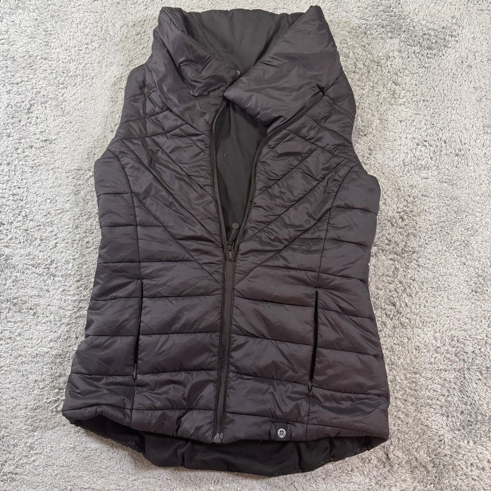 Mondetta Outdoor Project Women Puffer Vest XS Black Asymmetrical Zip Funnel Neck